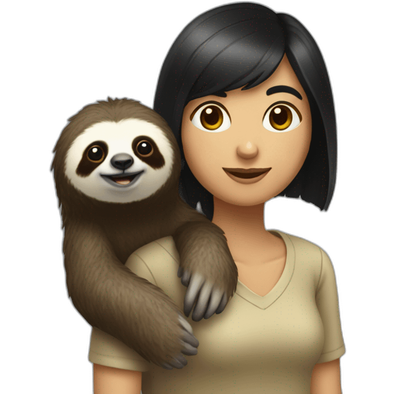 black hair pale software engineer with a sloth hanging on neck emoji