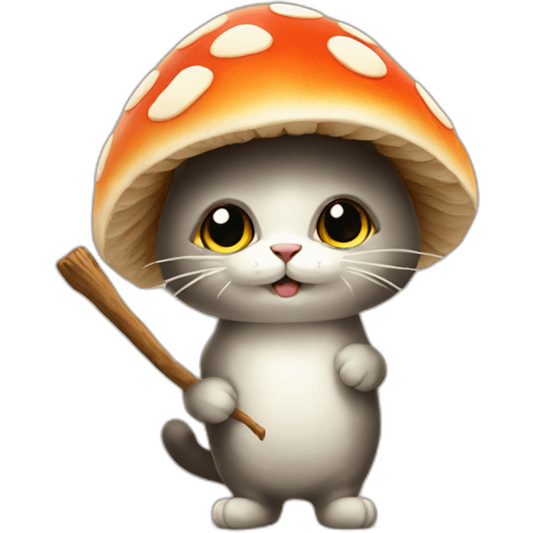 Mushroom cat with a stick emoji