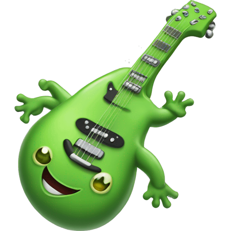 Happy green slug playing electric guitar emoji