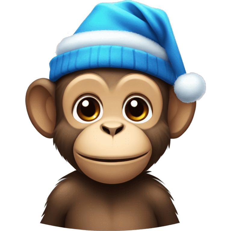 cute monkey with blue Christmas hat emoji