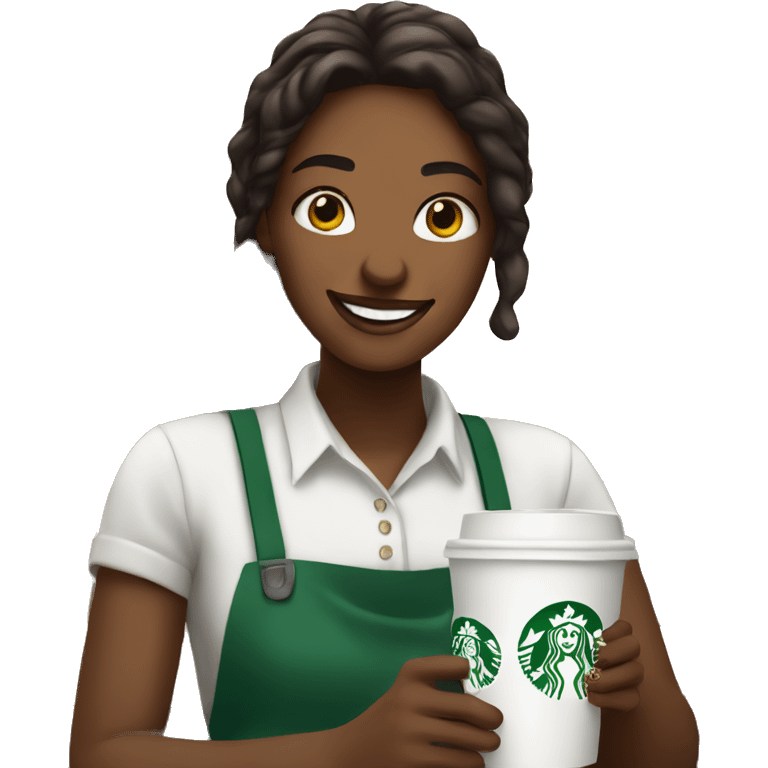 Girl starbucks barista smiling holding coffee emoji