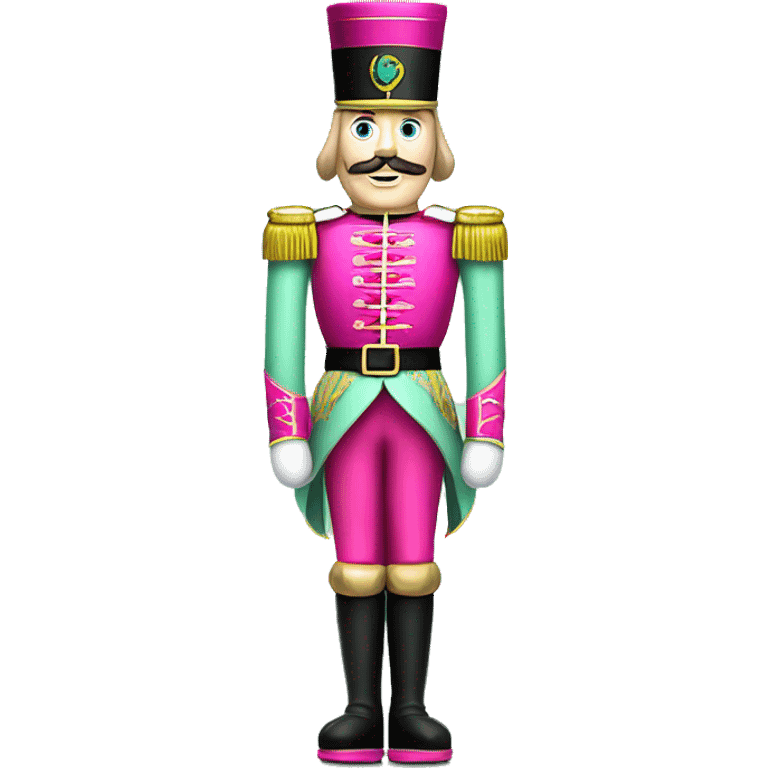 Realistic full body Caucasian mint green and hot pink nutcracker soldier.  emoji