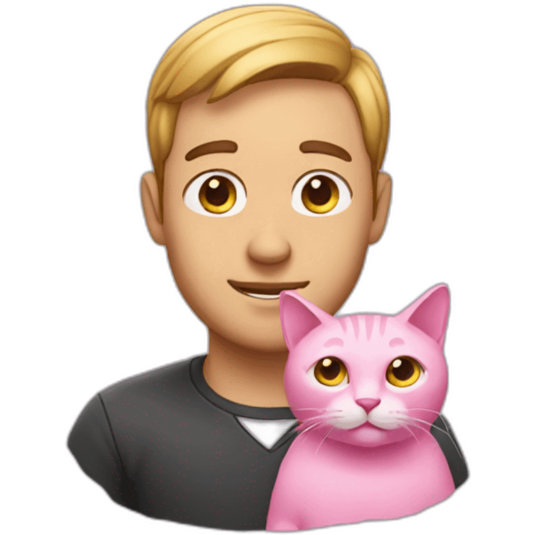 man with a pink cat emoji