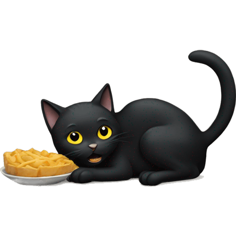 Black cat eating emoji