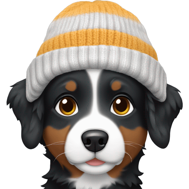 Small black australian shepherd dog wearing a knit cap emoji