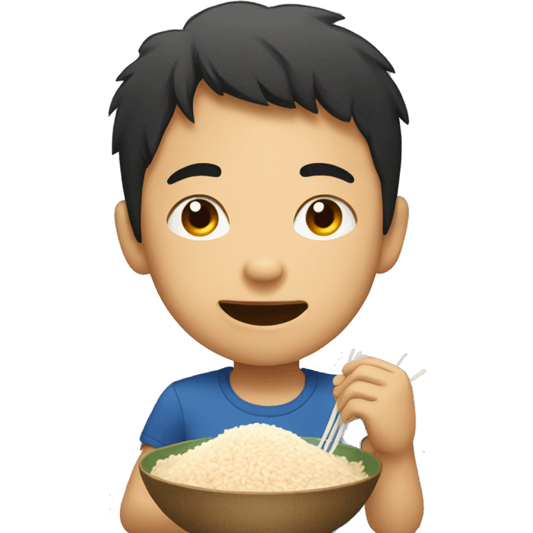 Asian boy eating rice emoji