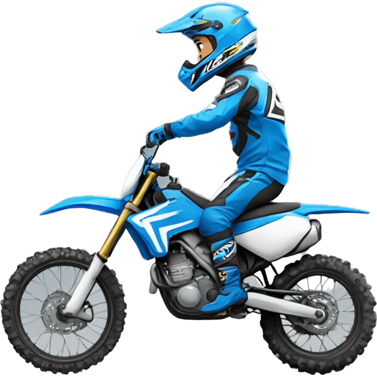 Un chico montando un motocross con colores azules  emoji