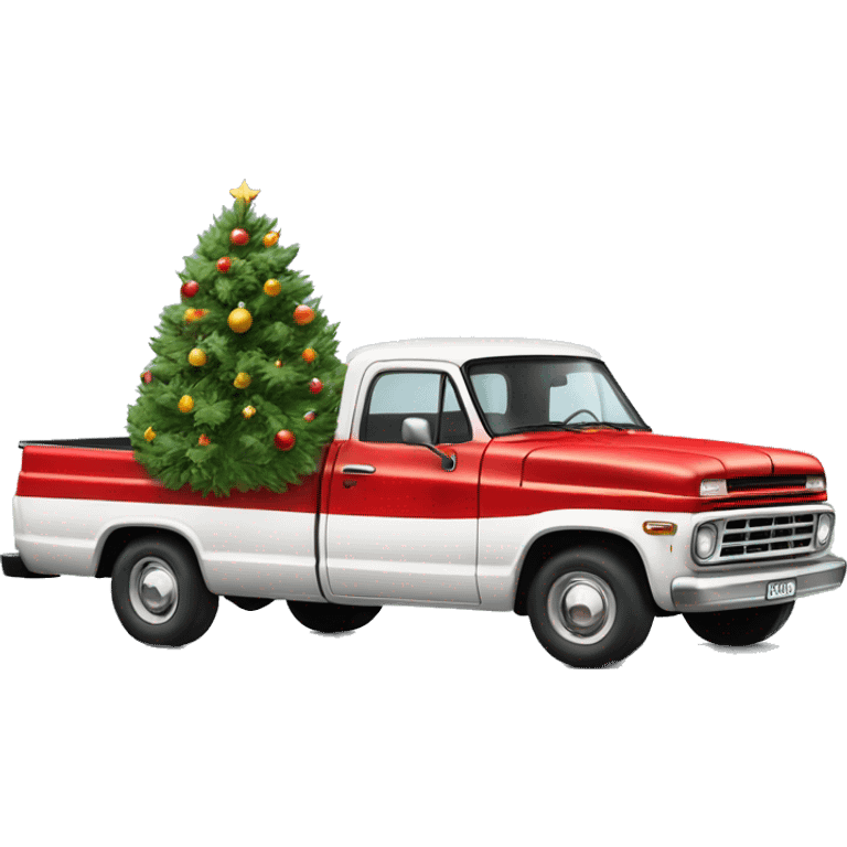 old white pick up truck with a christmas tree in the trunk emoji