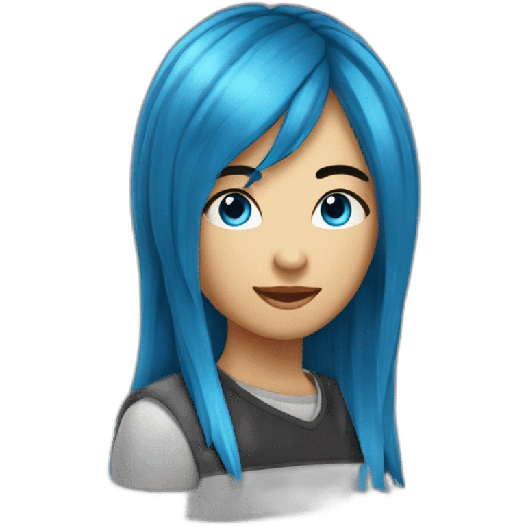 Adolescente avec de yeux vairons bleu et noir avec des cheveux mi-long bleu emoji