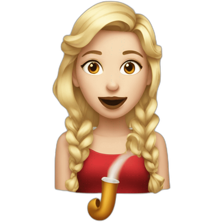 A beautiful girl with blonde hair with a festive pipe in her mouth emoji