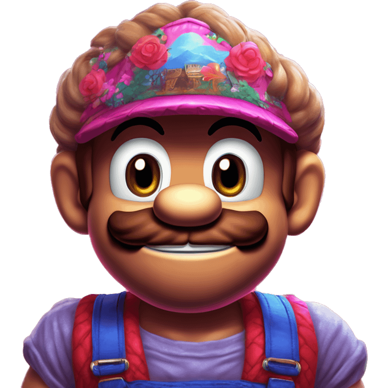 Synthwave Mario in Donkey Kong style, oil paint, epic eyes, intricate lips, exquisite pose, beautiful, desirable, logical, Midsommar  emoji