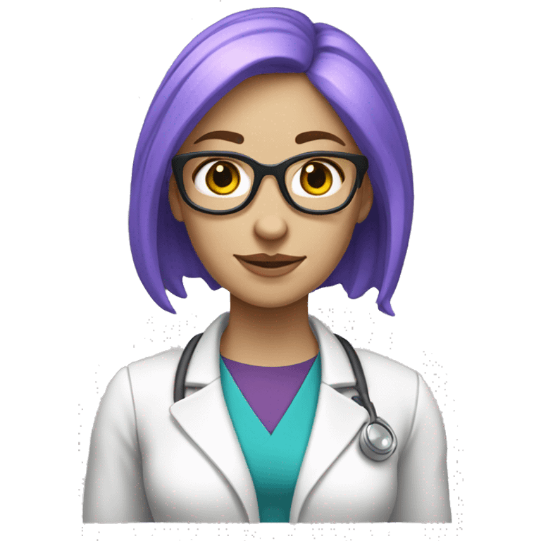 female science teacher with purple hair pale complexion and blue eyes. slightly fat emoji