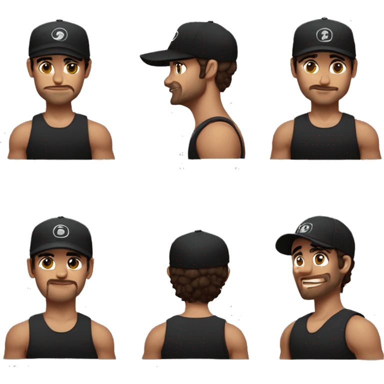 Alex Hormozi with a black cap, a tank top, muscular emoji