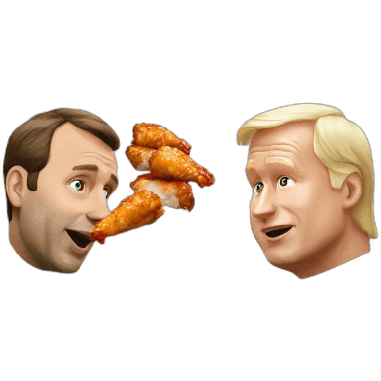 Vladimir Poutine eat a chichen wing with Macron emoji