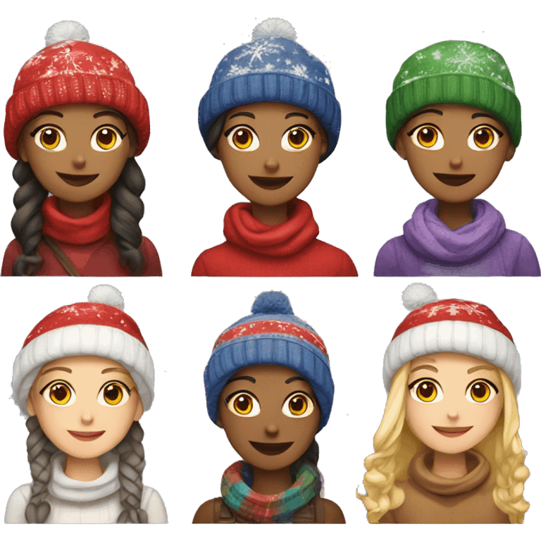 festive girls with mugs and hats emoji