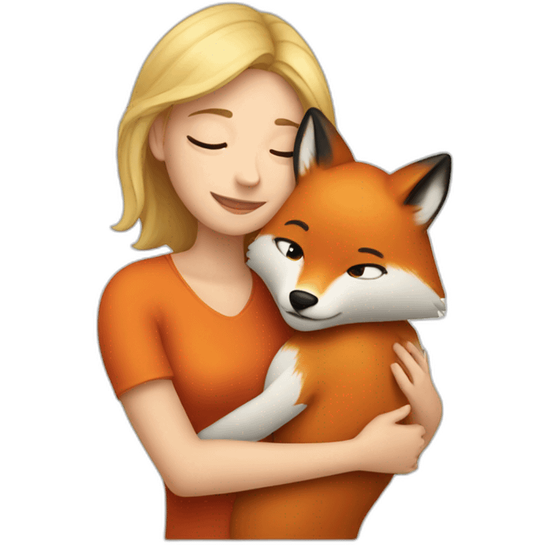 a white woman hugging a fox emoji