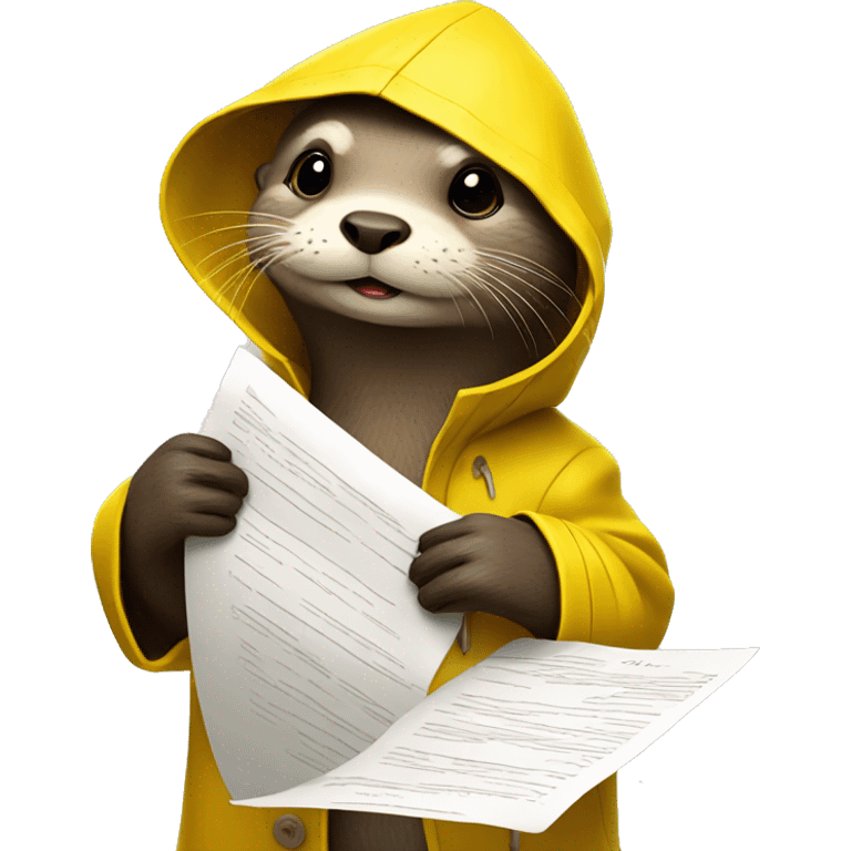 Otter in a yellow raincoat holding a letter￼ emoji