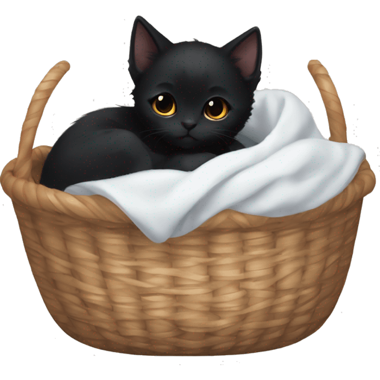 Black Kitten curled up in a basket dark academia aesthetic emoji