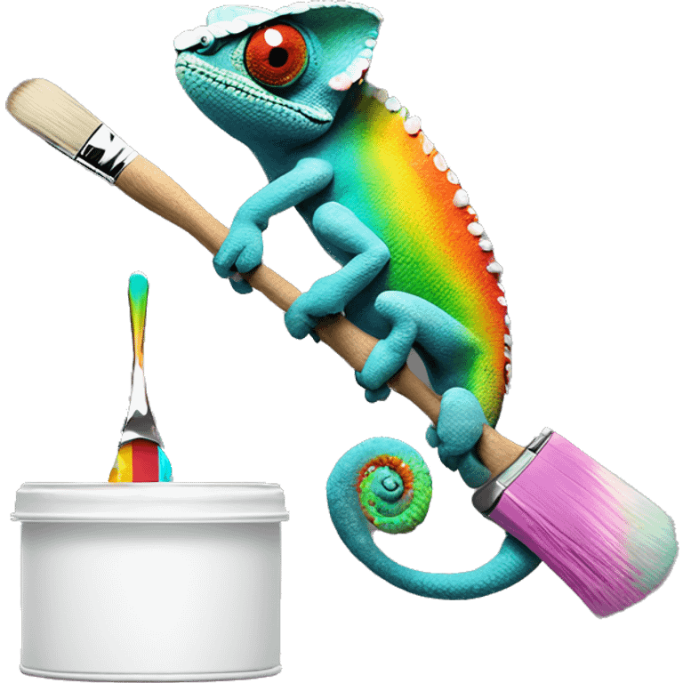 Rainbow Chameleon sits on a brush with paint emoji