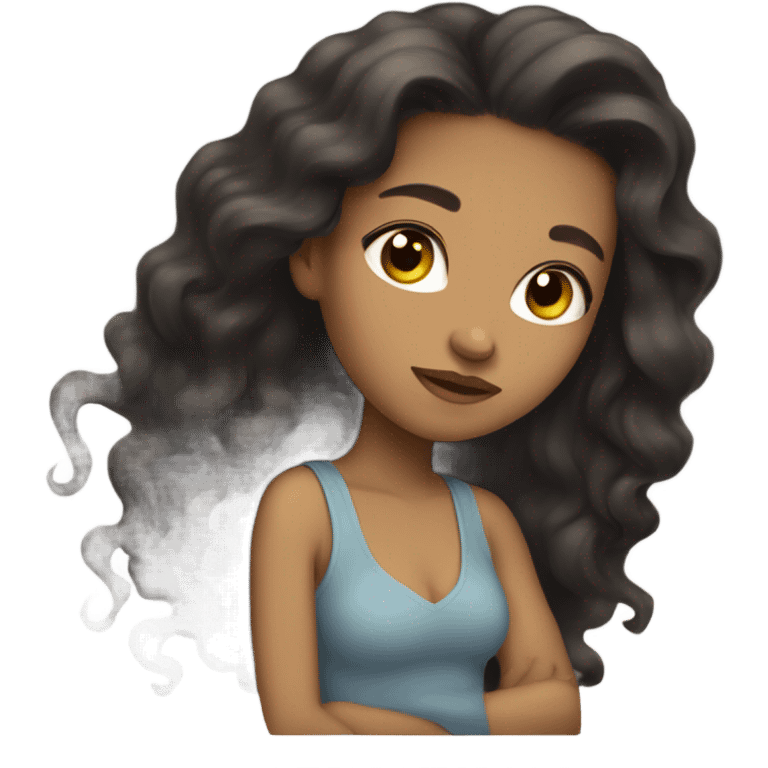 Girl with long black wavy hair light brown skin sleeping  emoji