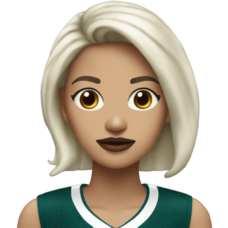  White skin female dark hair red lips wearing Philadelphia Eagles jersey emoji