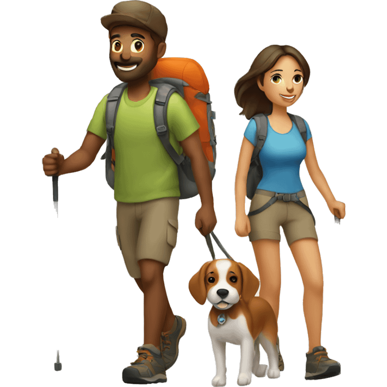 couple hiking with dog emoji