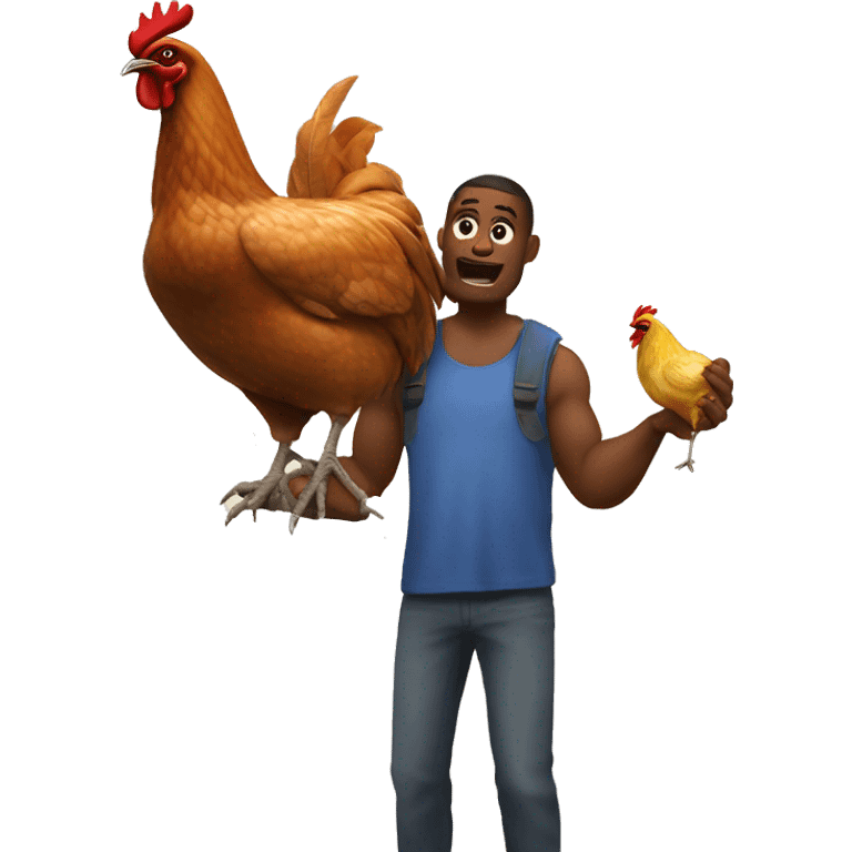 giga chad mewing and holding a chicken emoji