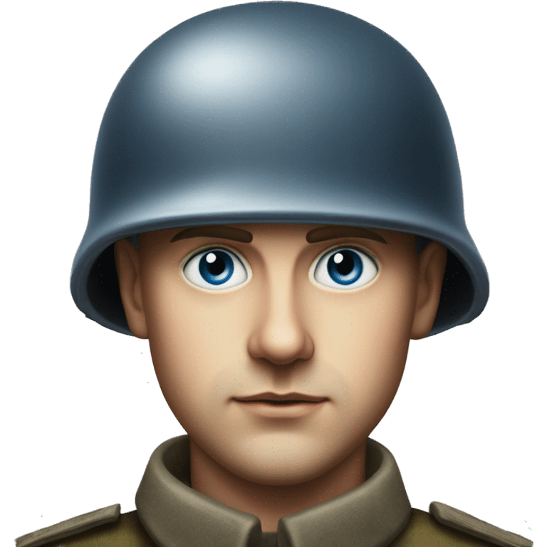 blue eyed guy 28 years old german soldier in helmet 1940 photorealistic serious emoji