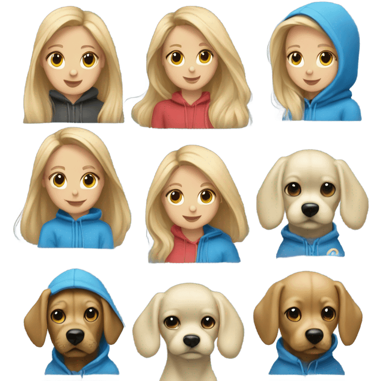 A little blonde dog with a blonde girl both of them wearing blue hoodies emoji