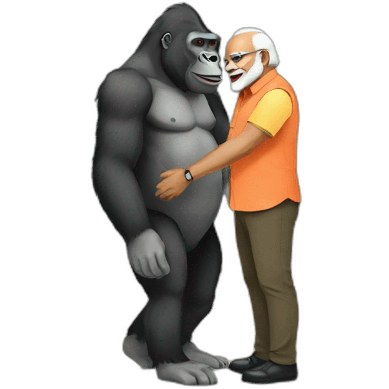 Gorilla being friends with Modi emoji