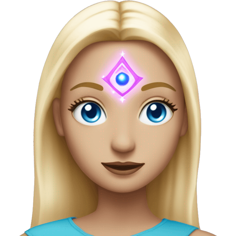 magical diva with thin pink andromedan face long blonde hair and blue eyes glowing third eye emoji