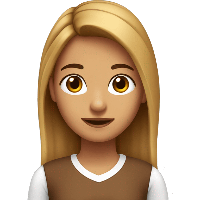 chica canela con pelo lacio color marrón y ojos marrones con otra chica blanca medio rubia y risada emoji