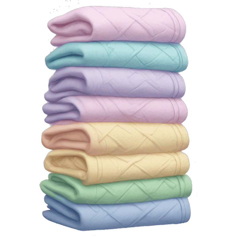 Stack of folded pastel hoodies with patterns emoji