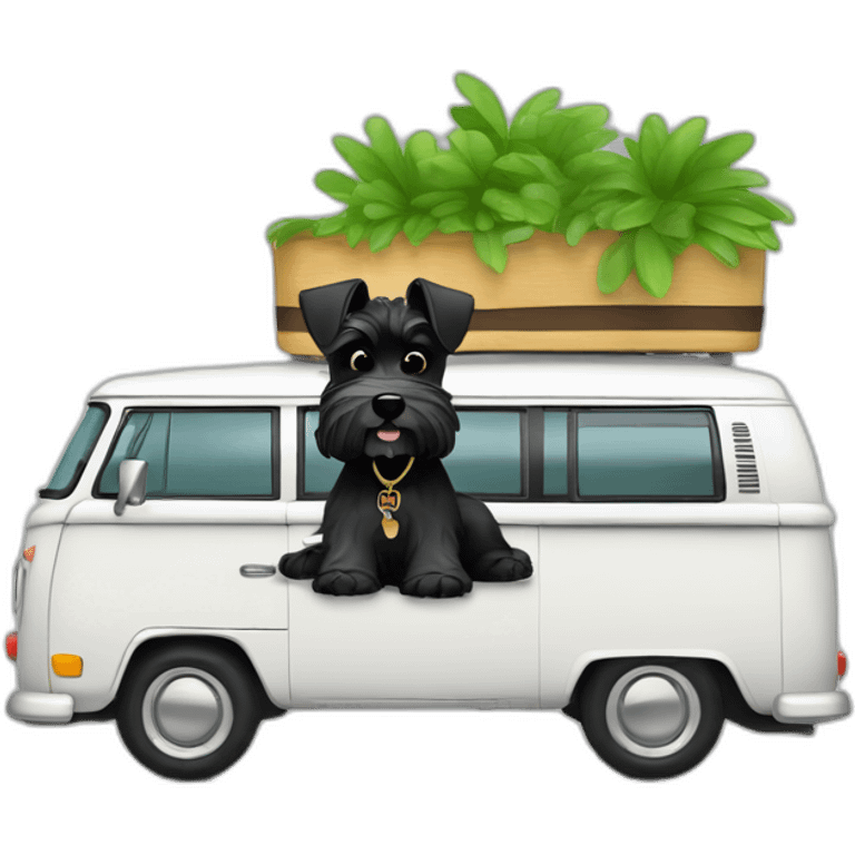 Black Zwergschnauzer in a white VW Bus emoji