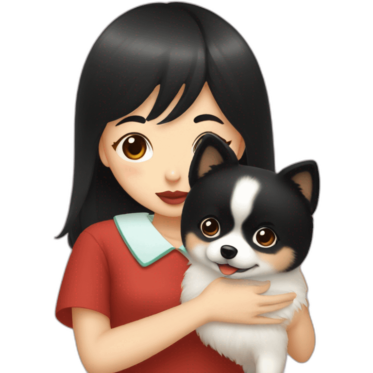 east asian girl with short black hair kissing pomeranian emoji