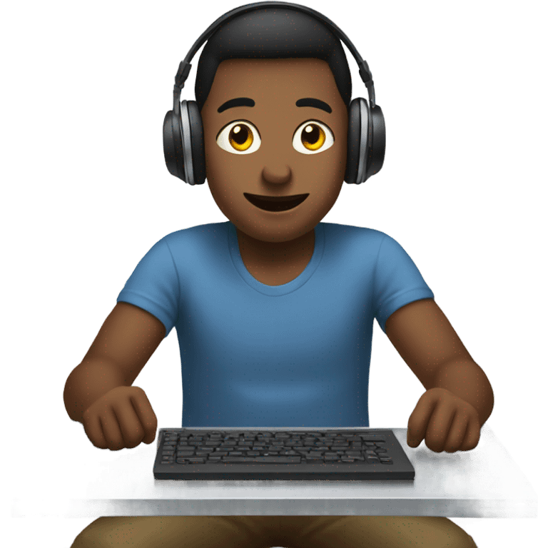 a boy playing on his computer with headphones on emoji