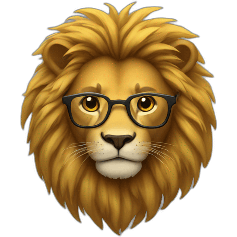 Lion with yellow fur brown mane and glasses emoji