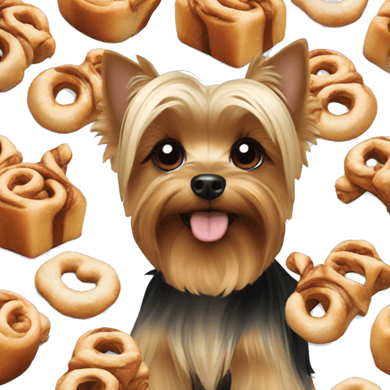 Yorkie dog with a lot of cinnamon rolls  emoji