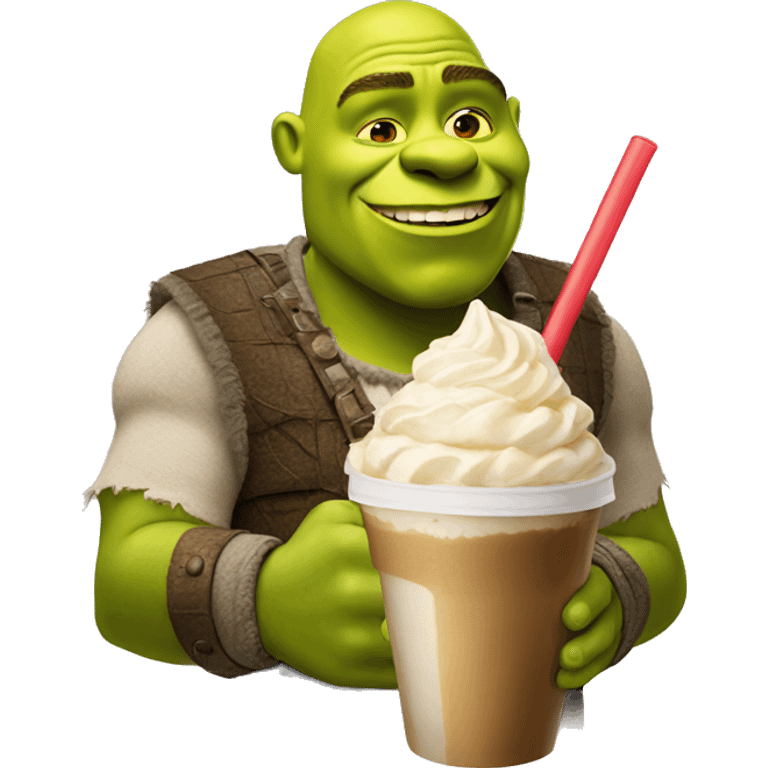 shrek with a frappuccino late emoji