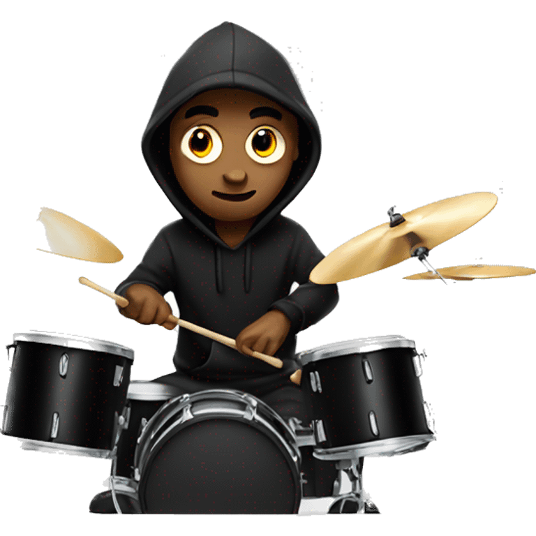 guy with black hoody shrugging while playing drums. emoji