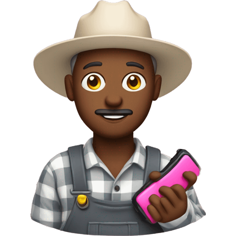 Farmer with a pink phone emoji