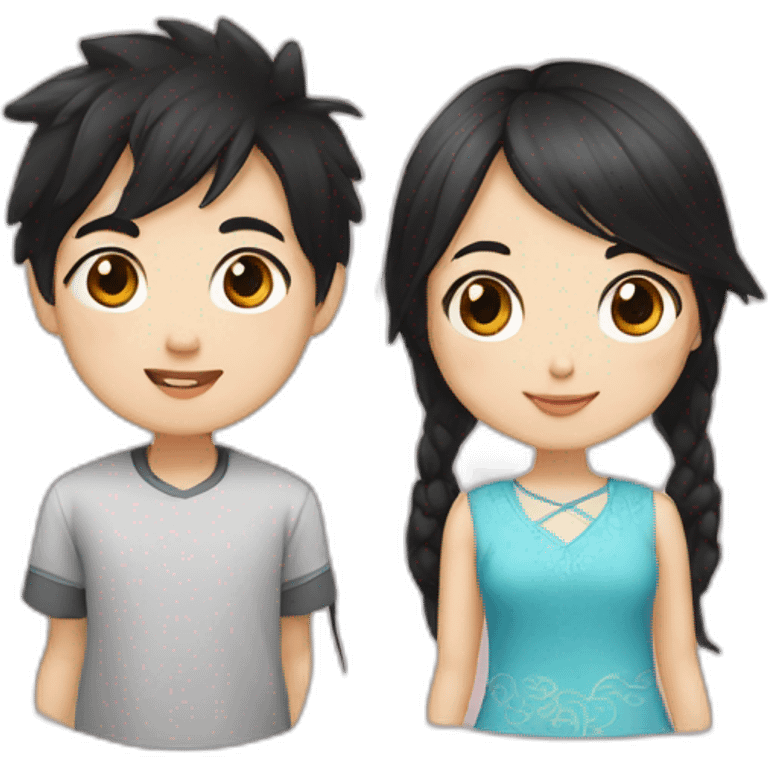 Chinese boy with black hair with Kazakh girl with black and long hair emoji