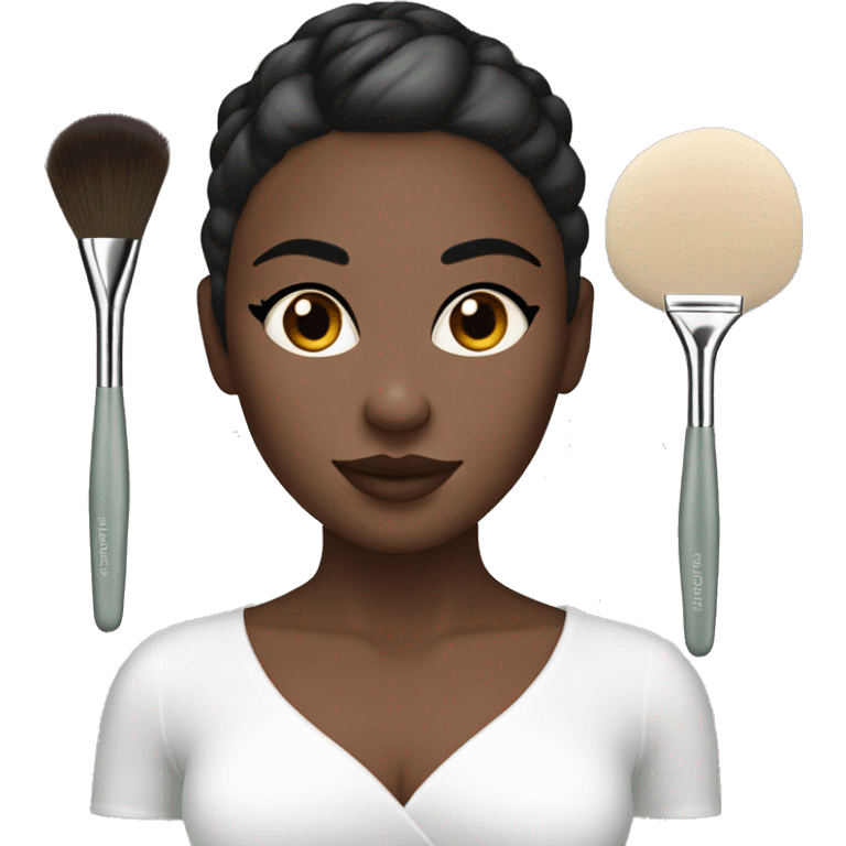 white girl with dark hair and bun apply spa facial mask all over face with brush emoji