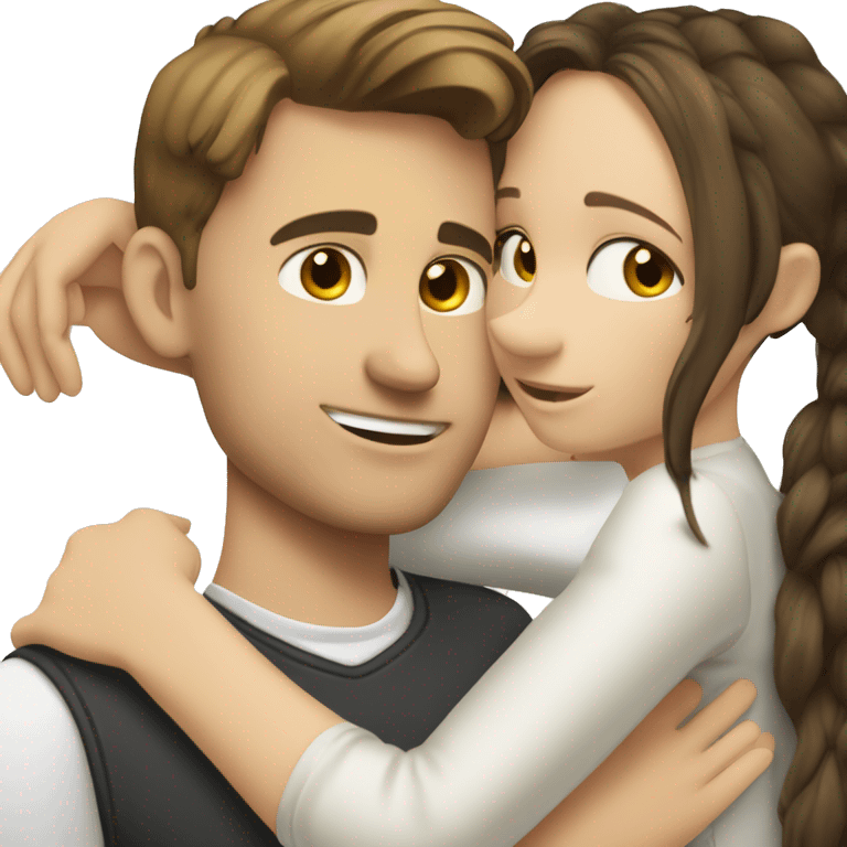 tall brunette polish boy hugging white brunette girl emoji