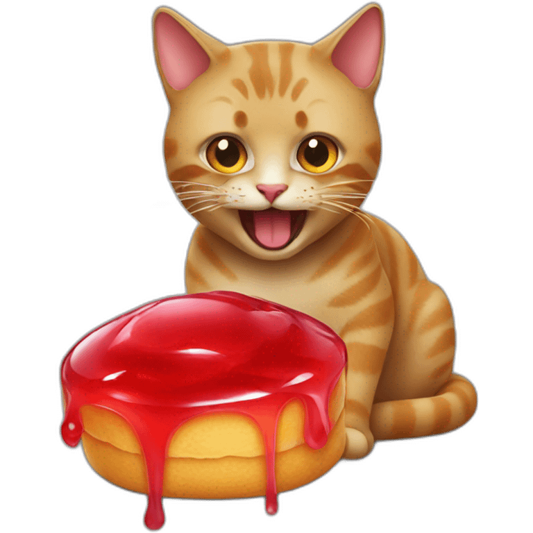 A cat eating a red jelly  emoji