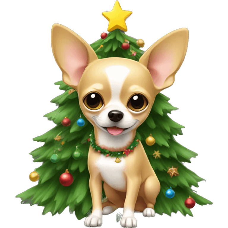 Tan chihuahua with Christmas tree  emoji