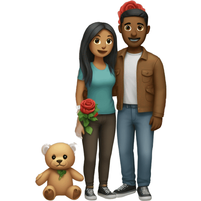 Couple with teddy bear and roses  emoji