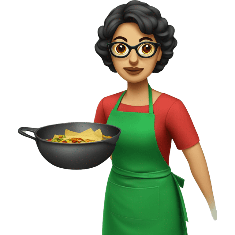 mexican lady green apron  with glasses cooking tacos emoji