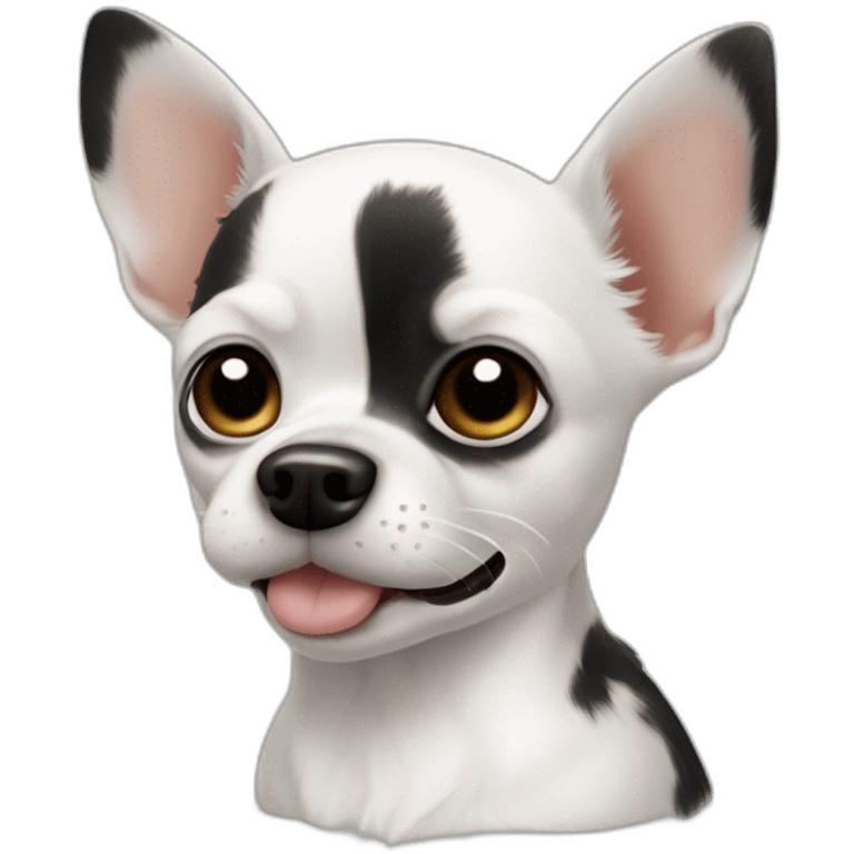 Chihuahua blanc et noir poilu avec des taches noires  emoji