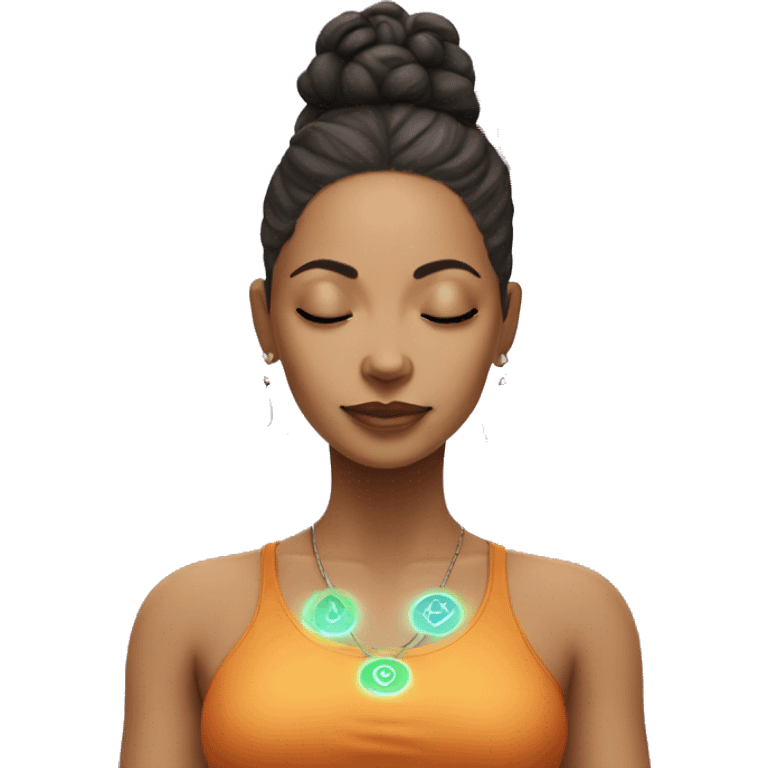 Light skin woman with 7 chakra symbols meditation  emoji